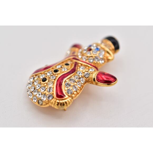 Monet Vintage Crystal Christmas Snowman Pin Brooch Rhinestone Gold Signed BinBP - Picture 6 of 12